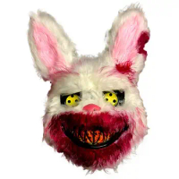 2020 Plush Bunny Mask Scary Masks Durable Realistic Bloody Simulation Rabbit Headgear Performance Prop For Halloween Masquerades