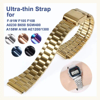 18mm Strap for Casio F 91W Gold Stainless Steel Watch Band Compatible with SGW 400, F 84, F 105/108/