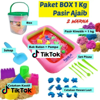 Mainan BOX MINI Pasir AJAIB 1 KG, Mainan Anak Cewek, Cowok, Perempuan - Merah Muda, Lengkap