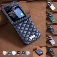 For Samsung Galaxy Z Flip5 Z Flip4 Z Flip3 Magnetic Flip Z Flip 5 4 3 Cover Wallet Small Fragrance Checkered Flip Leather Case