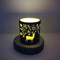 安森藝品x覓品竹北手作店-鏤空雕刻陶瓷矮杯+E-candle燭燈/小夜燈-鹿