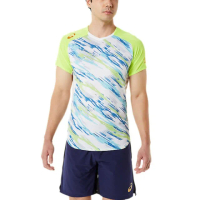 【asics 亞瑟士】男 T恤 短袖上衣 排球 運動 輕量 快乾 亞瑟士 白藍 螢黃(2051A303-100)