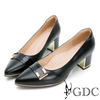 【GDC】真皮歐美尖頭簡約中跟粗跟上班包鞋-黑色(221017-00)