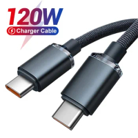 120W Type C to Type C Cable for iPhone 15 Pro Max USB C PD Fast Charging Data Cord for Xiaomi 14 13 Oneplus Redmi POCO Samsung