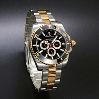 Olym Pianus 奧柏表 水鬼豪邁三眼運動型腕錶/40mm-黑金-899833G1SR