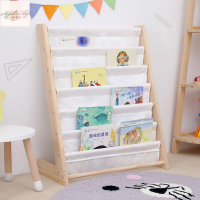 現代簡易書架 實木多層書架 兒童落地書櫃 繪本雜誌展示架 寶寶置物架