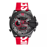 DIESEL Jam Tangan Pria Diesel Mega Chief DZ4647 Men Analog Digital Black Dial Red Leather Strap