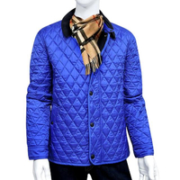 【BURBERRY 巴寶莉】菱格紋鋪棉紳士外套-寶藍色(XL號)