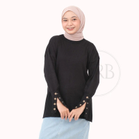 KRB Blouse Inara Kancing Aktif Outer Sweater Rajut Atasan Wanita Basic Hitam