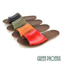 【GREEN PHOENIX】女 拖鞋 日系 寬版 全真皮 室內 室外 平底 台灣製