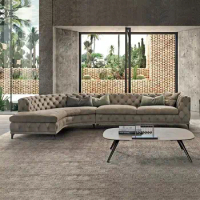 Microfiber fabric gray modular button chesterfield velvet living room sectional sofa luxury sofa l shaped sofa living room home