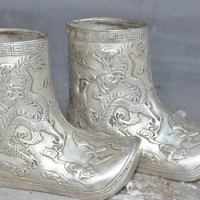 decoration bronze factory outlets Tibet Silver Marked old chinese silver dragon beast bat lucky statue Shoe shoes Decoration