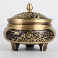 銅香爐家用室內香薰爐一帆風順三足盤香爐沉香檀香焚香爐茶道擺件