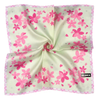 【Mary Quant 瑪莉官】櫻花圖案燙銀格紋滾邊純綿帕巾(淺綠色)