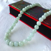 Nanyang, Henan Jadeware Jade Bead Natural a Cargo Light Green round Beads Necklace with Certificate