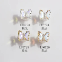 5 Pieces Of Korean Style 3D Aurora Symphony AB Shiny Crystal Butterfly Gold And Silver Frame Fashion Design Nail Art Accessories