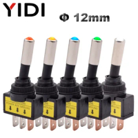 5/10pcs 12mm Auto Car LED Illuminated Toggle Switch ASW-15D SPST 2 Position 3pin ON OFF 12V 24V DC Red Green Blue Yellow White
