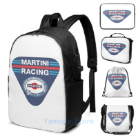 Funny Graphic print Martini Racing Club USB Charge Backpack men School bags Women bag Travel laptop bag