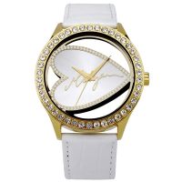 MORGAN 愛心晶鑽時尚腕錶-金x白/43mm