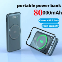 NEW Wireless power bank large capacity 80000mAh fast charging Apple Android universal portable mobile power supply removable