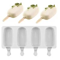 4 Cell Big Size Silicone Ice Cream Mold Popsicle Molds DIY Homemade Dessert Freezer Fruit Juice Ice Pop Maker Mould with Sticks