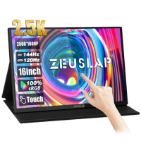 ZEUSLAP 16" 2.5K 144hz Touch Screen Portable Monitor 2560*1600 100%sRGB 500Cd/m² Travel Display for Laptop Computer