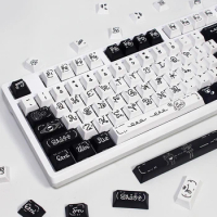 129Keys PBT Cherry Profile Keycaps Black White Graffiti Monster Theme Keycaps Key Cap for MX switch DIY Mechanical Keyboard Kit