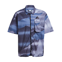 Adidas M CE Q2 Shirt IR5184 男 短袖 襯衫 運動 休閒 寬鬆 防潑水 拉鍊 藍