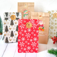 12pcs/set Christmas Kraft Gift Bags Santa Snowman Xmas Tree Paper Bag With Stickers Party Wrapping Envelopes Santa Gift Bags