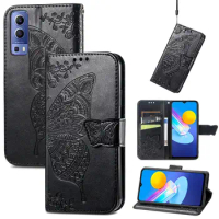 Cute Butterfly Case for Vivo Y72 5G (6.58in) Cover Flip Leather Wallet Book Black Y 72 V2041A VivoY7