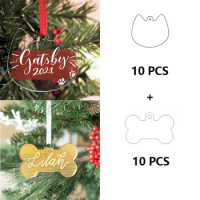 20 PCS Dog Bone Cat Acrylic Christmas Ornament，Cat Clear Christmas Ornaments ，DIY Blank Pet Christmas Bauble Tree Decoration