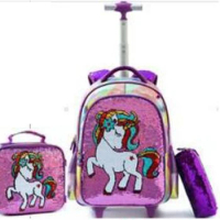 Children School Rolling Backpack for girls Primary School Trolley Bag with wheels Lunch bag set kids Trolley backpack Bag Wheels