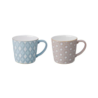 【DENBY】印象圖騰馬克杯-粉藍+粉紅-2入-400ml