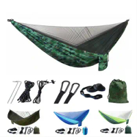 Portable Outdoor Garden Camping Hammock With Mosquito Net Fast-Opening Sleeping Hanging Hammocks Swing For Tourist Nature Hike