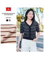 Áo cardigan nữ CARDINA chất len cotton cổ tim dệt nối kẻ 5DGN03
