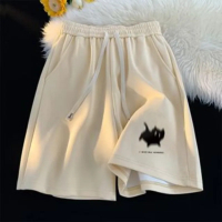 Oversized Cartoon Shorts Men Gaussian Blur Scares Kittens Print Shorts High Street Couple Five-Point
