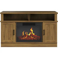 TV Stand with Electric Fireplace - Media Console with Storage Cabinet, Remote Control, Adjustable Heat, and LED Flames