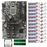 B250 BTC Mining Motherboard with 12 Pcs 010-X PCIE Riser Card+1 Pcs G3900 CPU+2 Pcs 8G DDR4 RAM LGA1151 DDR4 DIMM 12 GPU