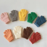 3-7Yrs Winter Children Girls Soft Full Finger Solid Thicken Warm Gloves Baby Outdoor Warm Boys Mittens Acrylic Gloves for Kids