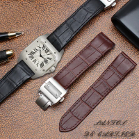 High Quality waterproof Genuine Leather Watch Strap For Cartier Santos 100 Men's And Women Folding Buckle strap 20mm 23mm