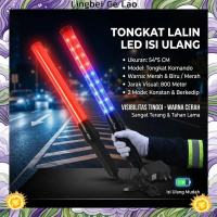 Tongkat Lalu Lintas LED Isi Ulang 54cm Lalin Merah Biru Stik Lampu Parkir Security Polisi Senter Eme