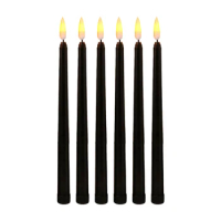 New Pack Of 6 Black LED Birthday Candles,Yellow Flameless Flickering Battery Operated LED Halloween Candles