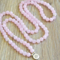 108 Mala Beads Bracelet Rosequartz Mala 108 Prayer Beads Necklace Lotus Bracelet Yoga Jewelry Buddhist Meditation Laps Bracelet