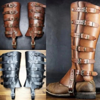 Medieval Renaissance Greaves Boots Shoes Cover Leather Leg Guard Armor Larp Viking Warrior Knight Co