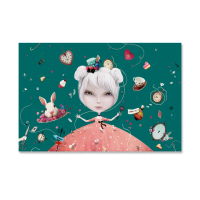 【24mama 掛畫】單聯式 油畫布 童話 想像力 兔子 鐘錶 茶杯 鏡子 藥水 蛋糕 卡片 無框畫-60x40cm(夢幻仙境)