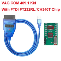 KKL VAG COM 409.1 CH340 OBD2 Car Diagnostic Tool With FTDI FT232RL Chip Interface Cable USB ECU Scan-ner Transmission For V-W