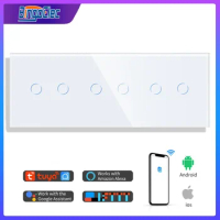 Bingoelec Wifi Touch Switch Smart 6 Gang Light Switch White Crystal Class Panel Switch Work With Google Alexa Smart Life