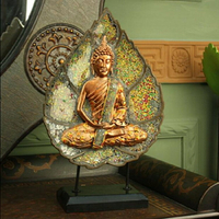 泰國菩提葉坐佛禪意擺件 東南亞SPA會所酒店瑜伽館裝飾樹脂工藝品