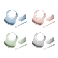 【BABYBJORN 奇哥】寶寶餵食組 3件組/兒童餐碗/兒童餐具/學習餐具/兒童湯匙/圍兜(四色任選)