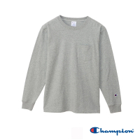 【Champion】官方直營-基本款素色口袋長袖T恤-男(灰色)